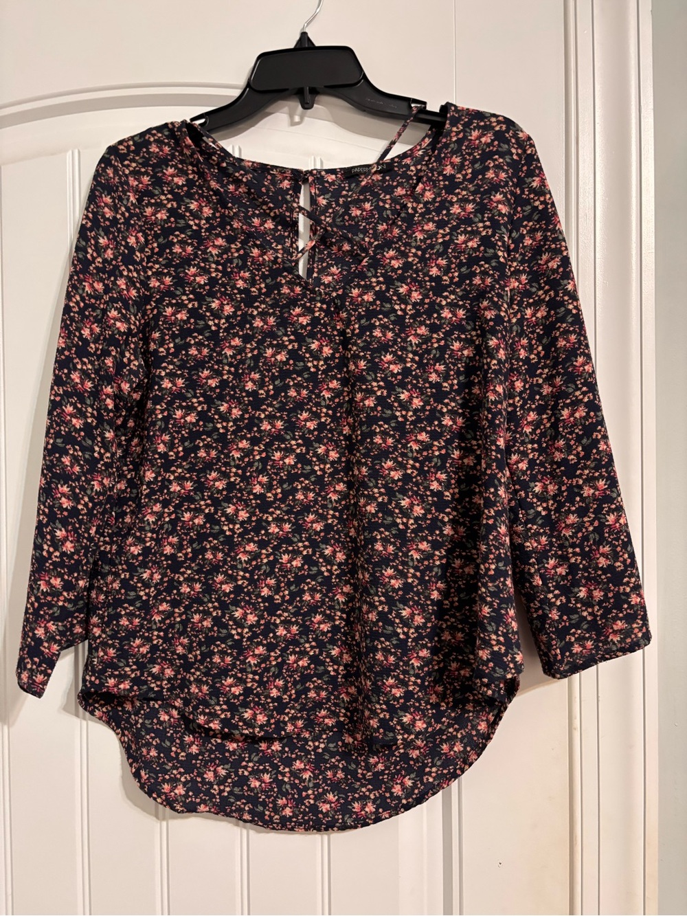 Papermoon black Floral Keyhole Blouse with Pink Accents